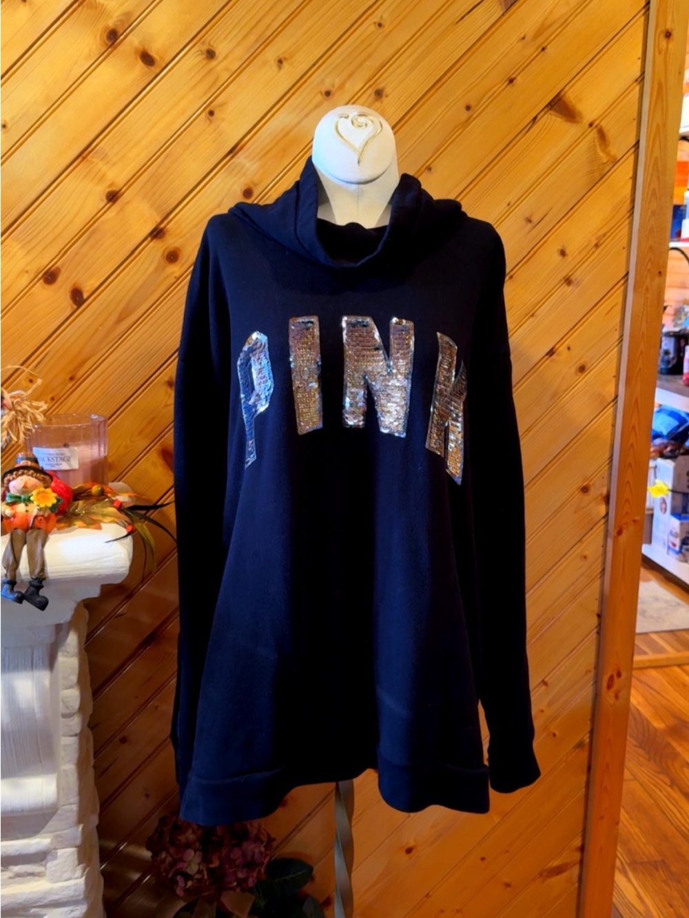 PINK Victoria’s Secret 2014 Sequin Cowl Neck Sweatshirt Large Y2K